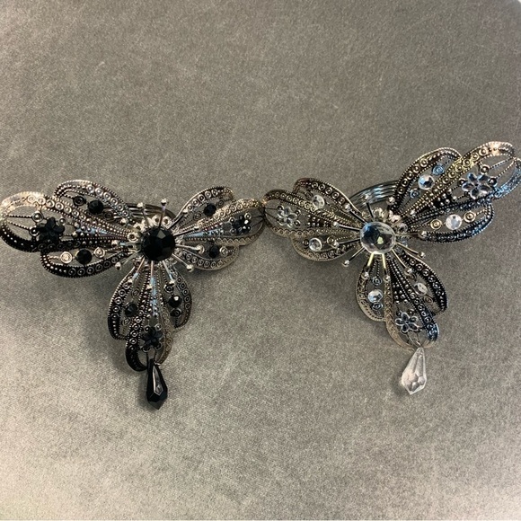 DRAGONFLY beaded rhinestone silver tone napkin rings - Picture 7 of 7